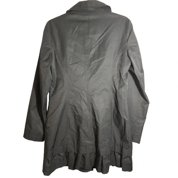 Betsey Johnson Black Ruffle Hem Trench Coat Pink Lining Size M Twee/Coquette - Picture 2 of 7